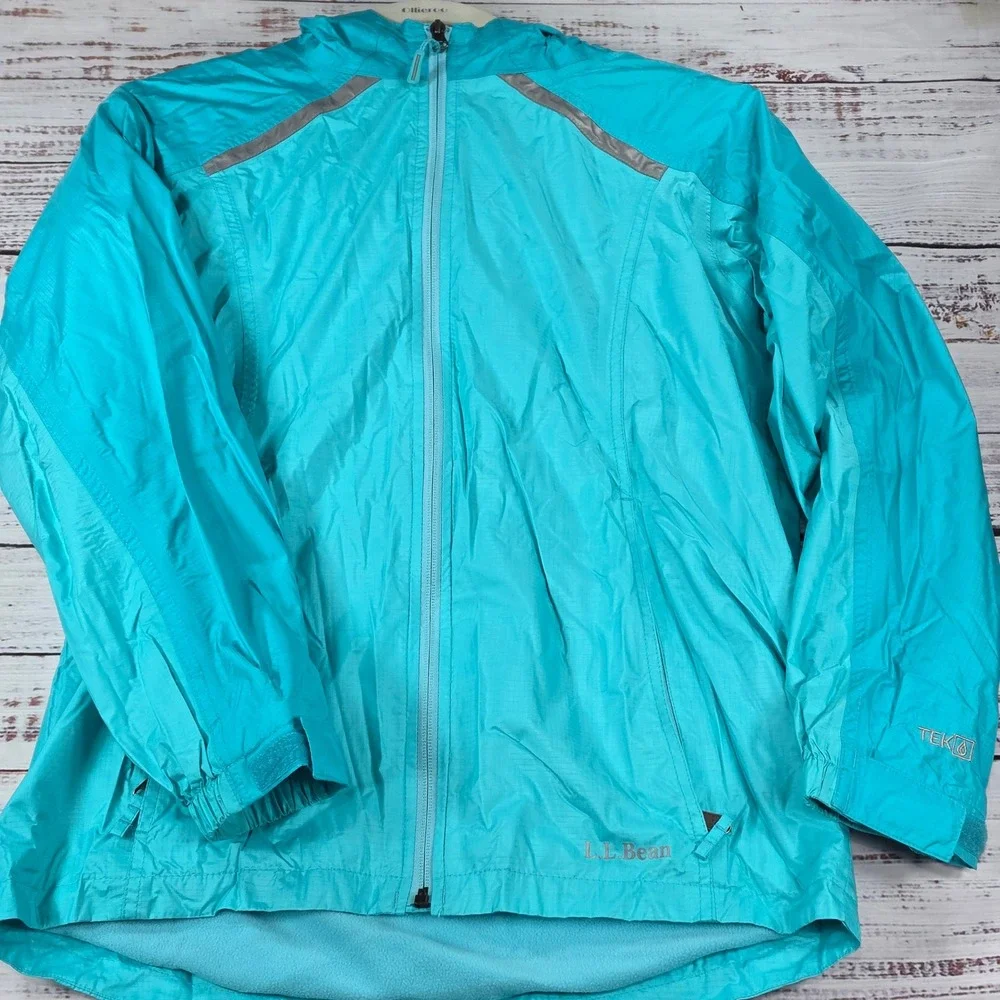 L.L.Bean Discovery Rain Jacket Kids Size L 14-16 Blue Excellent Fleece Lined
